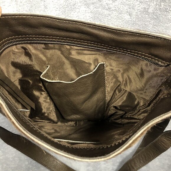 Maurizio Taiuti Genuine Leather Hand Bag Brown Cowhide Hair Cross Body Italian - Picture 8 of 11